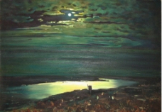 夜色 月亮 油画图片