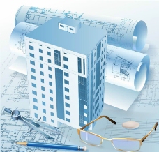 房地产背景建筑工程图纸办公用品模型楼宇图片