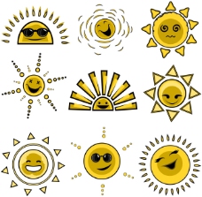 矢量图卡通太阳头像表情
