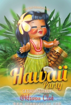 夏威夷女孩卡通海报图片