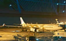 飞机场北京首都国际机场停机坪上港龙航空的飞机图片