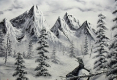 油画 雪山图片