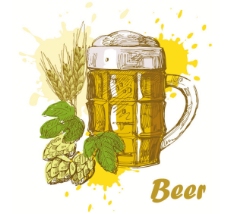 小麦矢量啤酒手绘插画矢量图